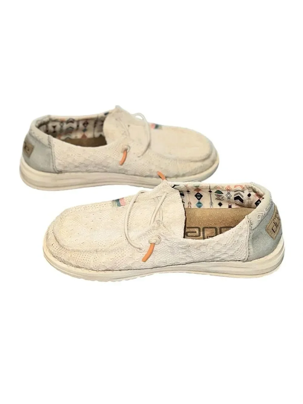 Hey Dude Wendy Youth Boho White Crochet Slip-On Shoes Kids Size 13